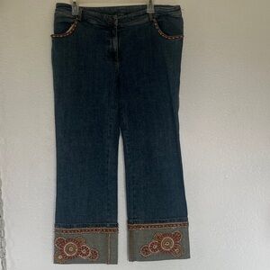 Cache Blue Embroidered Flare Jeans